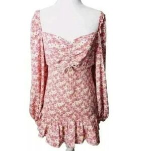 NWT Pink Floral Corset Cottagecore Babydoll Mini Dress Boho Fairycore 6